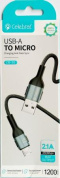 Кабель Celebrat CB-30 USB-Micro 2.1A 1,2m нейлон черный